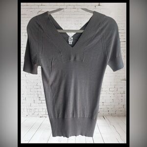 Saks Fifth Avenue Charcoal V-Neck Sweater XS silk cashmere vintage